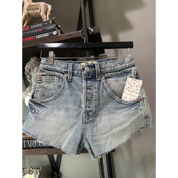 Free People Taliesin Cutoff Denim Short Mid Blue Womens Size 24 - Picture 5 of 9